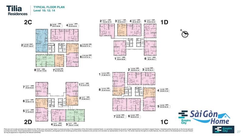 Mặt bằng tầng 10, 12,14 phân khu Tilia Residences dự án Empire City