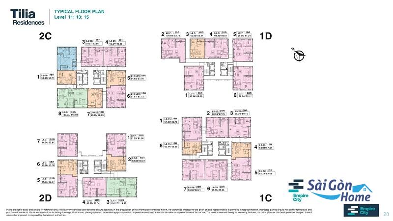 Mặt bằng tầng 11, 13, 15 phân khu Tilia Residences dự án Empire City