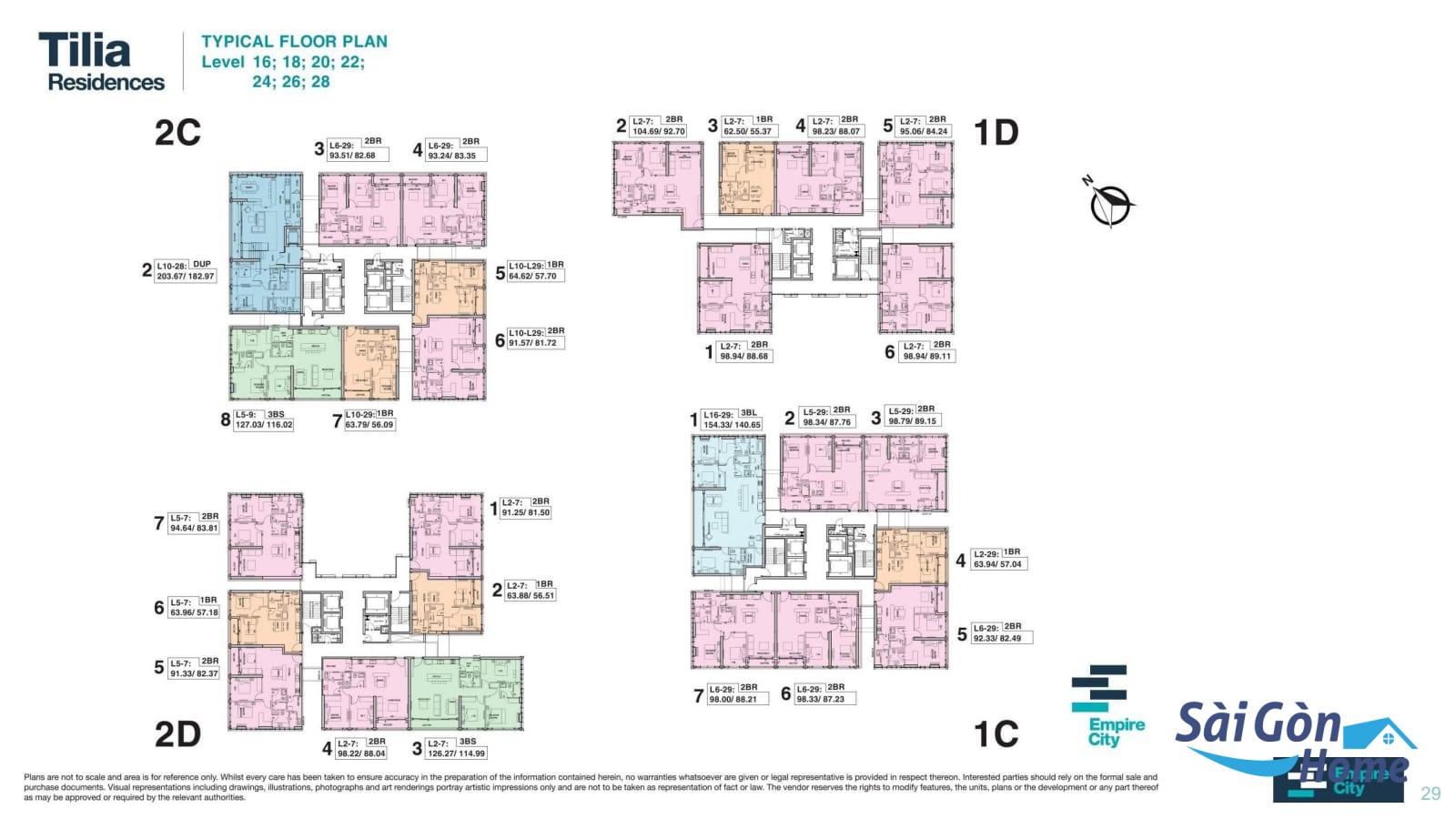 Mặt bằng tầng 16, 18, 20, 22, 24, 26, 28 phân khu Tilia Residences dự án Empire City