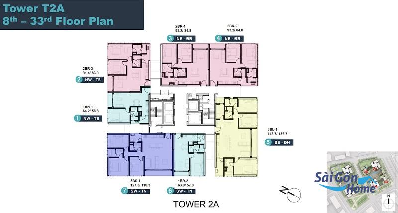 Mặt bằng tầng 8-33 tháp T2A phân khu Linden Residences dự án Empire City